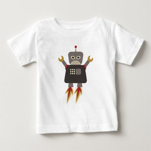 Funny Retro Rocket Robot Baby T-Shirt (Front)