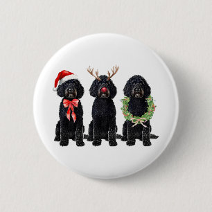 Funny Retro Santa Black Goldendoodle Dog Reindeer  6 Cm Round Badge