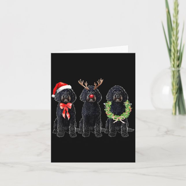 Funny Retro Santa Black Goldendoodle Dog Reindeer  Card (Front)