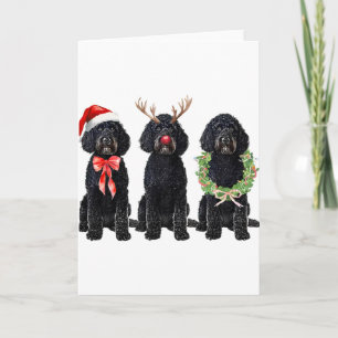 Funny Retro Santa Black Goldendoodle Dog Reindeer  Card
