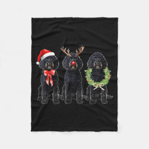 Funny Retro Santa Black Goldendoodle Dog Reindeer  Fleece Blanket