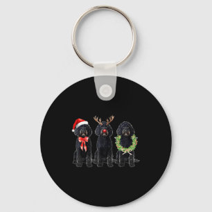Funny Retro Santa Black Goldendoodle Dog Reindeer  Key Ring