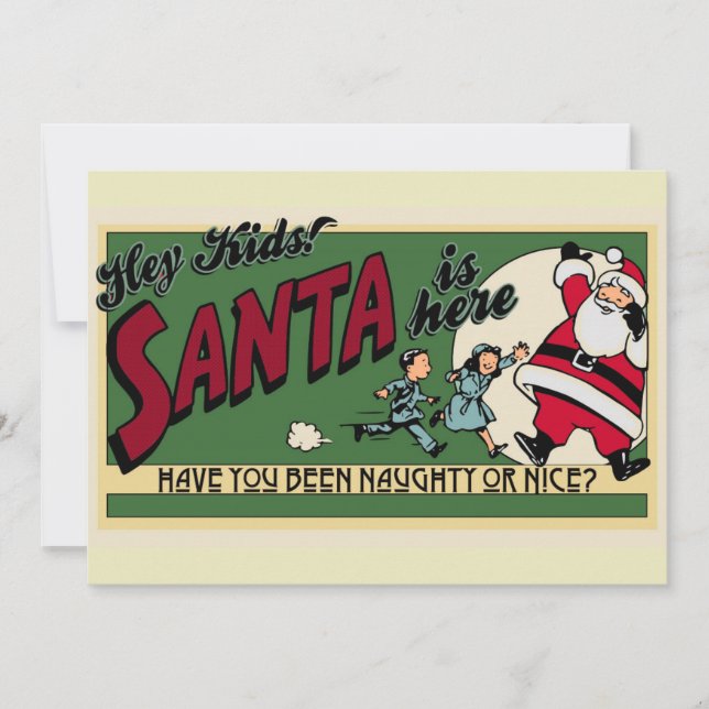 Funny Retro Santa Cartoon Naughty or Nice Flat Holiday Card (Front)