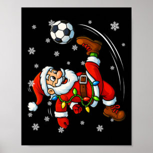 Funny Retro Santa Playing Soccer Pjs Christmas Xma Poster