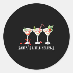 Funny Retro Santa's Little Helper Martini Merry Ch Classic Round Sticker