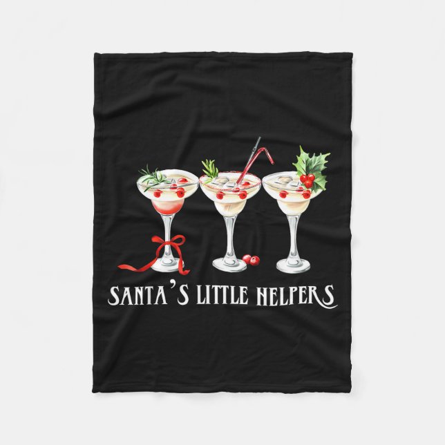 Funny Retro Santa's Little Helper Martini Merry Ch Fleece Blanket (Front)
