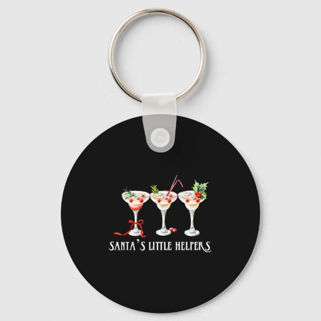 Funny Retro Santa's Little Helper Martini Merry Ch Key Ring (Front)