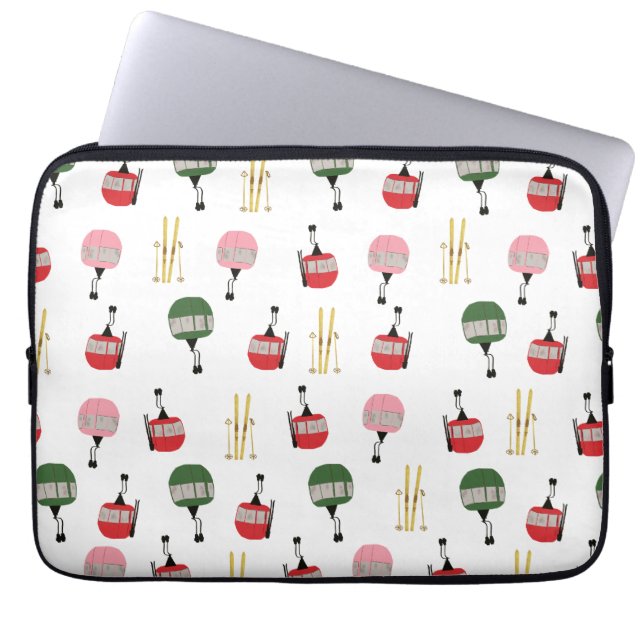 Funny Retro Ski Lift Gondola Winter Skiing Skiers Laptop Sleeve (Front)