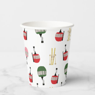 Funny Retro Ski Lift Gondola Winter Skiing Skiers Paper Cups