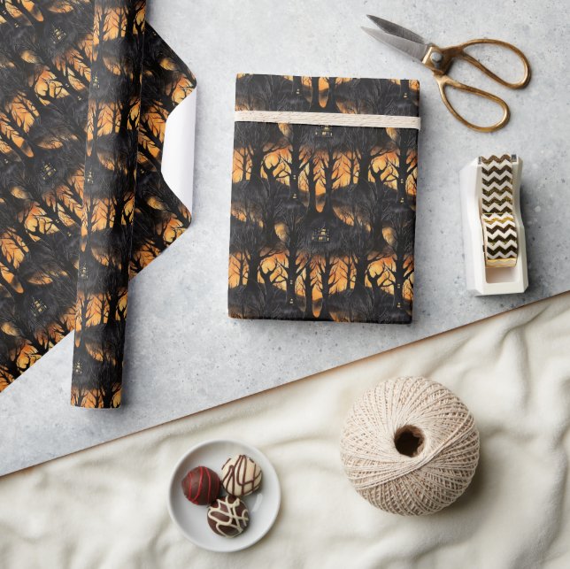 Funny retro spooky Halloween haunted forest Wrapping Paper (Crafts)
