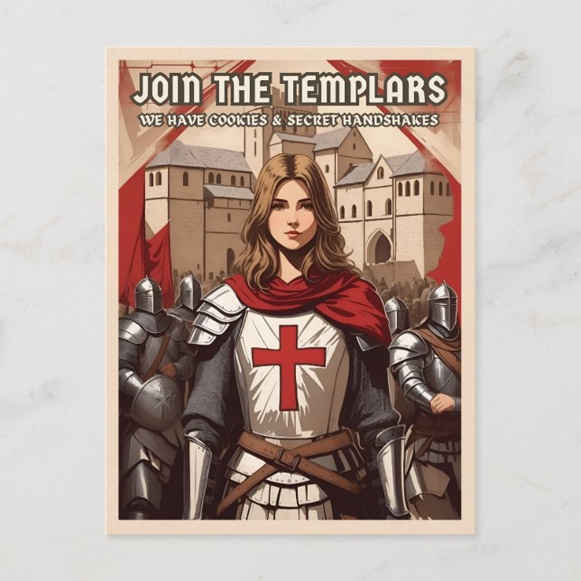 Funny Retro Style Mediaeval Templar Knight Humour Postcard (Front)