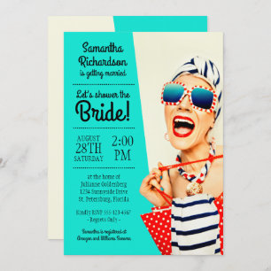Funny Retro Stylish Beach Lady Bridal Shower Invitation