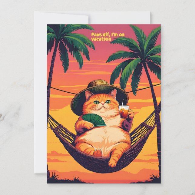 Funny Retro Summer Cat Vacation Holiday Card (Front)