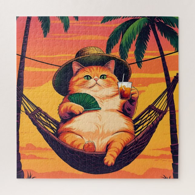 Funny Retro Summer Cat Vacation Jigsaw Puzzle (Vertical)