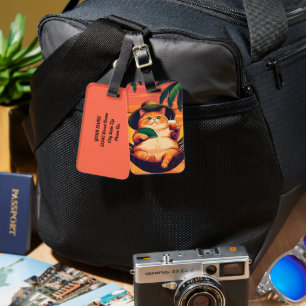 Funny Retro Summer Cat Vacation Luggage Tag