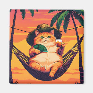 Funny Retro Summer Cat Vacation Magnet