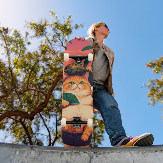Funny Retro Summer Cat Vacation Skateboard (Outdoor 1)