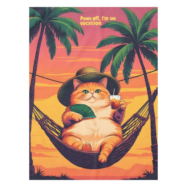 Funny Retro Summer Cat Vacation Tablecloth (Front)