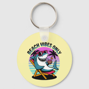 Funny Retro Summer Shark Beach Vibes Only Key Ring