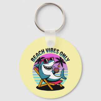 Funny Retro Summer Shark Beach Vibes Only Key Ring