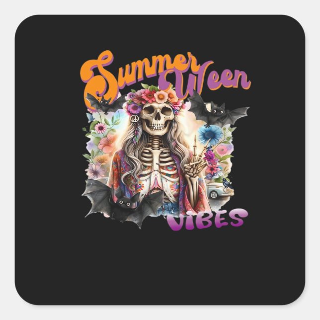 Funny Retro Summerween Vibes Halloween Aesthetic C Square Sticker (Front)