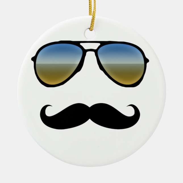 Funny Retro Sunglasses with Moustache Ceramic Tree Decoration (Front)
