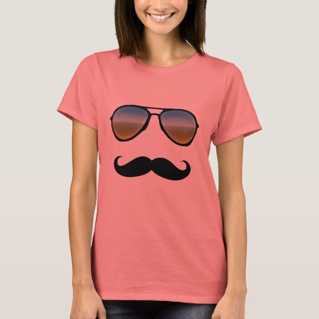 Funny Retro Sunglasses with Moustache T-Shirt (Front)