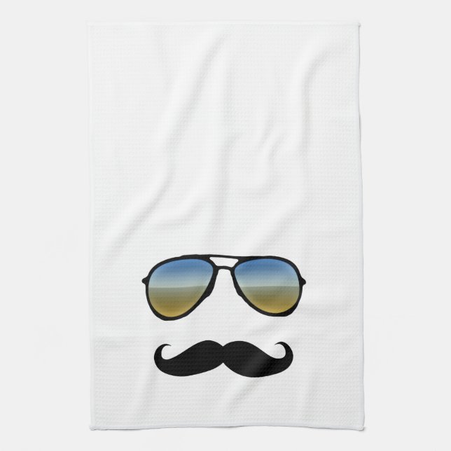 Funny Retro Sunglasses with Moustache Tea Towel (Vertical)