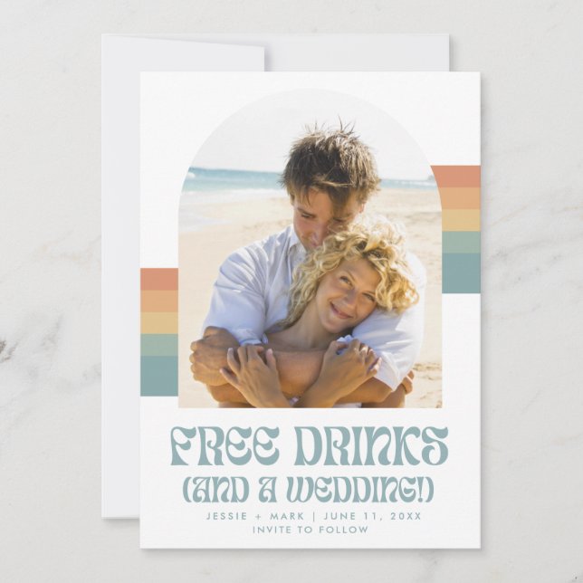 Funny Retro Sunset Beach Wedding Save The Date (Front)