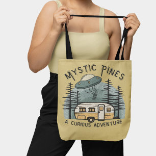 Funny Retro Sunset Camper Trailer Alien UFO  Tote Bag