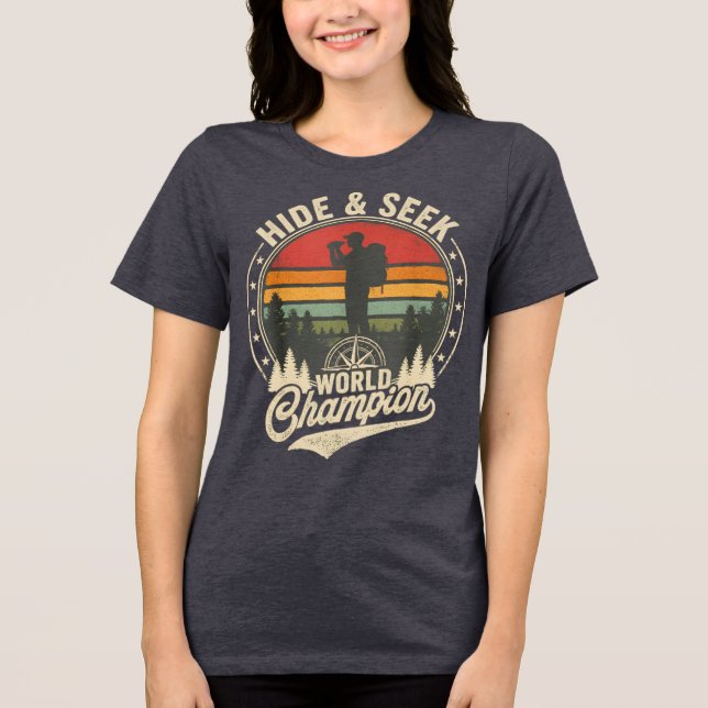 Funny Retro Sunset Forest Design Tri-Blend Shirt (Front)
