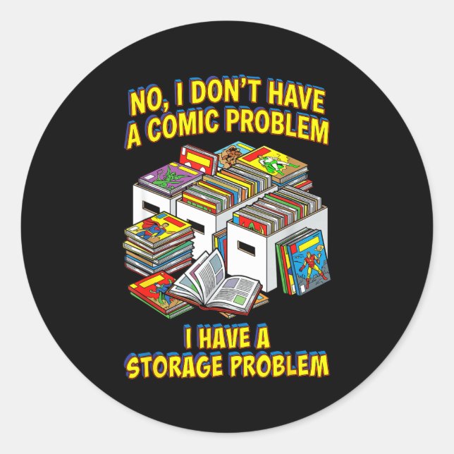 Funny retro superhero nerd geek reader comic book classic round sticker (Front)