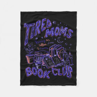 Funny retro tired moms book club running on coffee fleece blanket