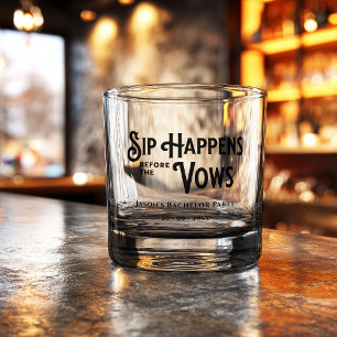 Funny Retro Typography Custom Bachelor Party Whiskey Glass