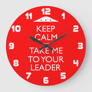 Funny Retro UFO Keep Calm Large Clock