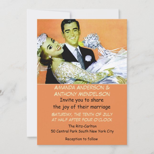 Funny retro vintage bride and groom invitation (Front)
