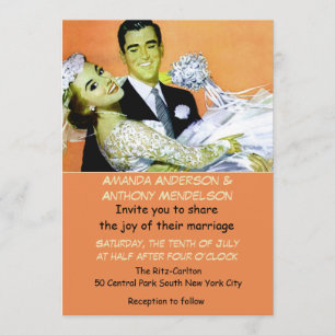 Funny retro vintage bride and groom invitation