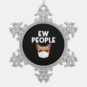 Funny Retro Vintage Bulldog Wearing Mask Ew People Snowflake Pewter Christmas Ornament