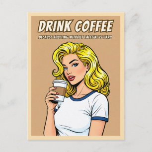 Funny Retro Vintage Coffee Caffeine Humor Pop Art Postcard