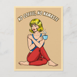 Funny Retro Vintage Coffee Yoga Humor Pop Art Postcard