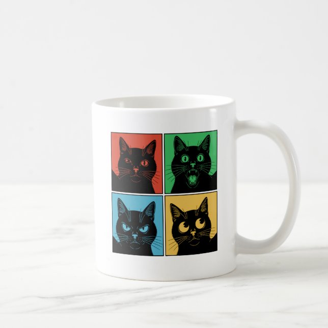 Funny Retro Vintage Curious Black Cats Coffee Mug (Right)