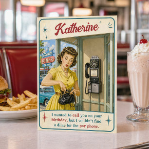 Funny Retro Vintage Diner Joke Pay Phone Birthday Card