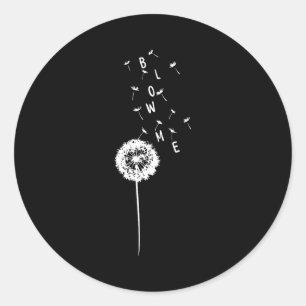 Funny retro vintage flower dandelion blow me quote classic round sticker