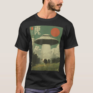 Funny Retro Vintage Japanese Cow Abduction Alien T-Shirt