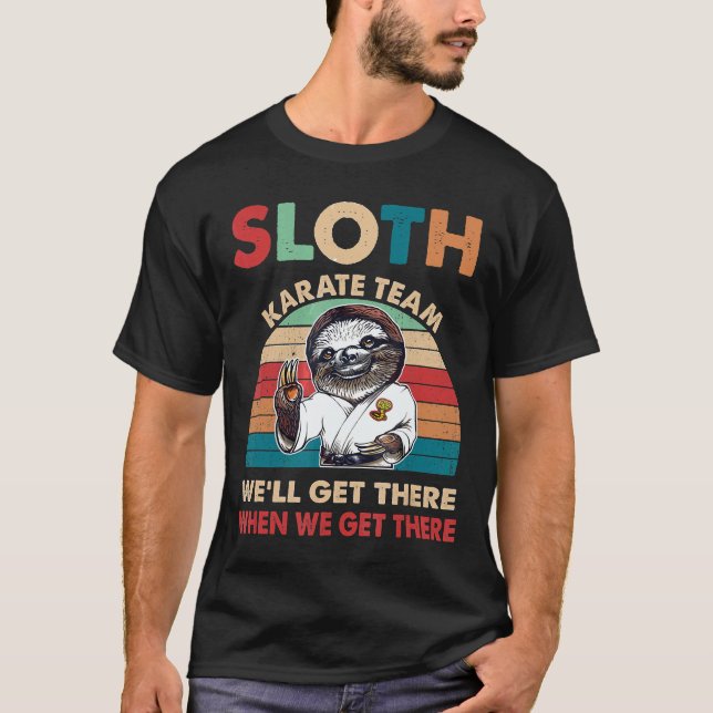 Funny Retro Vintage Sloth Karate Team Shirt Sloth  (Front)
