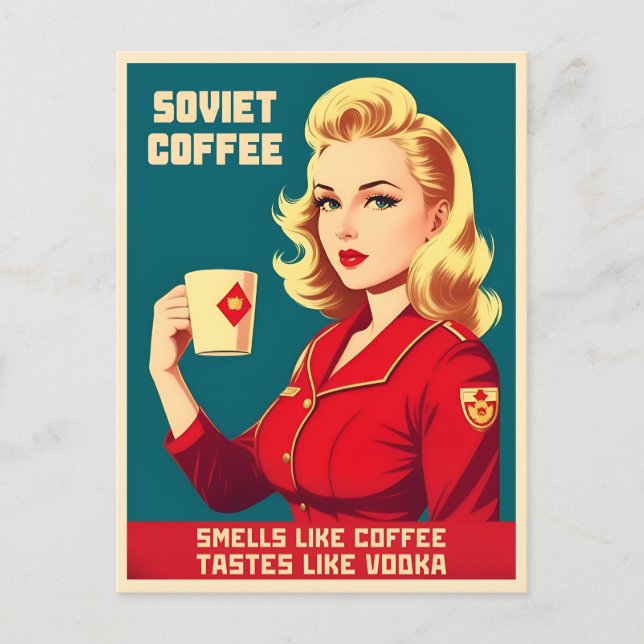 Funny Retro Vintage Soviet Coffee Caffeine Humour Postcard (Front)