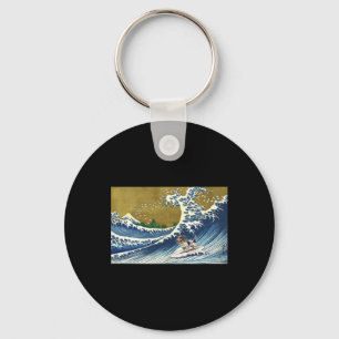 Funny Retro Vintage Surfing A Wave Pield Dachshund Key Ring