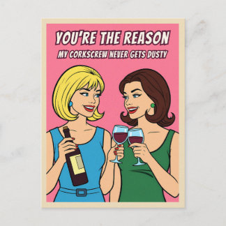 Funny Retro Vintage Wine Humor BFF Pop Art Postcard