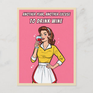 Funny Retro Vintage Wine Humor Pink Pop Art  Postcard