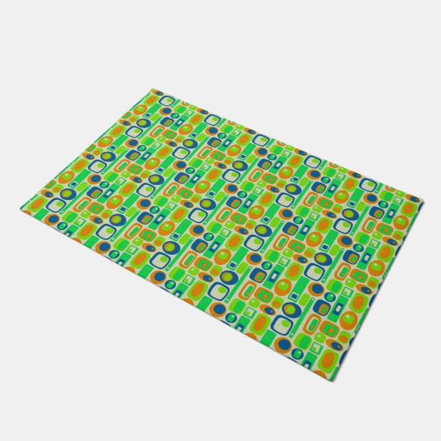 Funny Retro Wallpaper - green blue orange Doormat (Angled)
